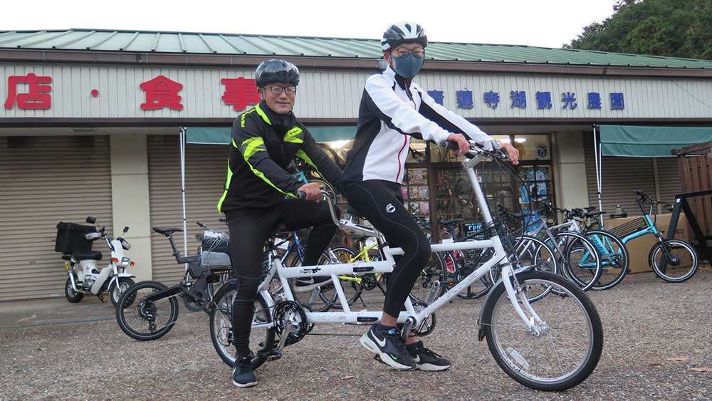 Riding a tandem bike