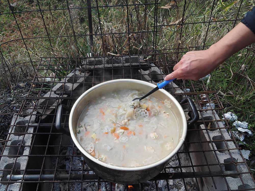 A big pot with lotus roots