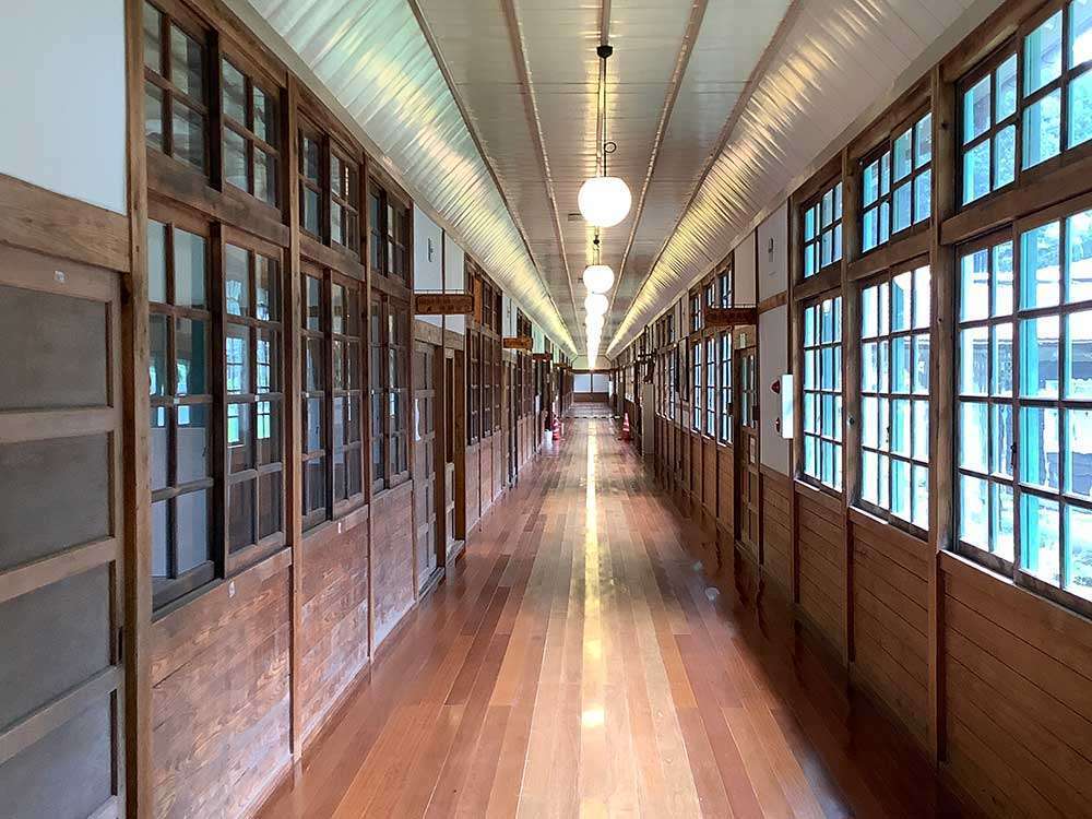 101-meter-long hallway at Mitsue Culture Community Hall